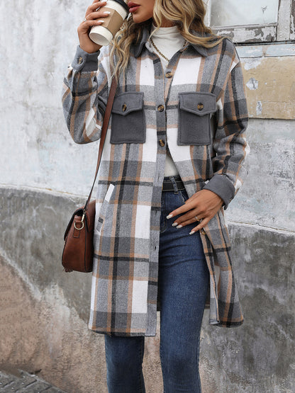Long Jackets for Women Loose Fit Long Sleeve Flannel Plaid Coat Casual Button Down Lapel Shirt Jacket - Seldom Seen Styles