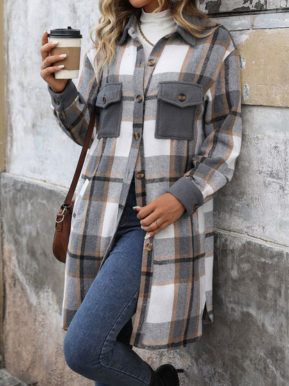 Long Jackets for Women Loose Fit Long Sleeve Flannel Plaid Coat Casual Button Down Lapel Shirt Jacket - Seldom Seen Styles