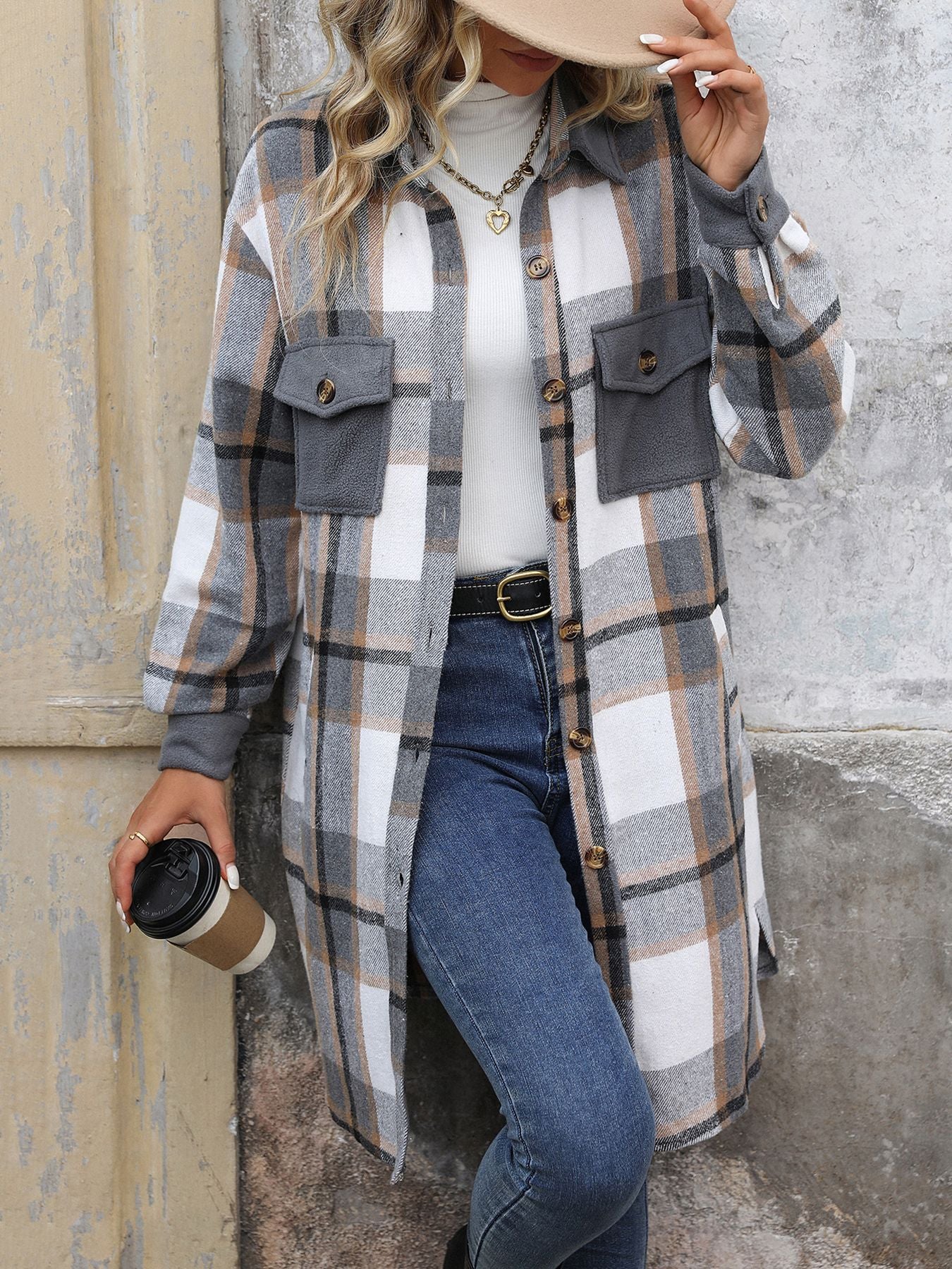 Long Jackets for Women Loose Fit Long Sleeve Flannel Plaid Coat Casual Button Down Lapel Shirt Jacket - Seldom Seen Styles