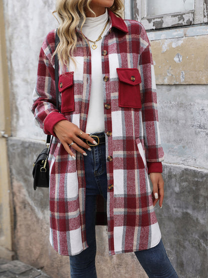 Long Jackets for Women Loose Fit Long Sleeve Flannel Plaid Coat Casual Button Down Lapel Shirt Jacket - Seldom Seen Styles