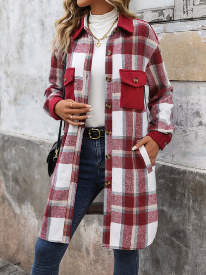 Long Jackets for Women Loose Fit Long Sleeve Flannel Plaid Coat Casual Button Down Lapel Shirt Jacket - Seldom Seen Styles