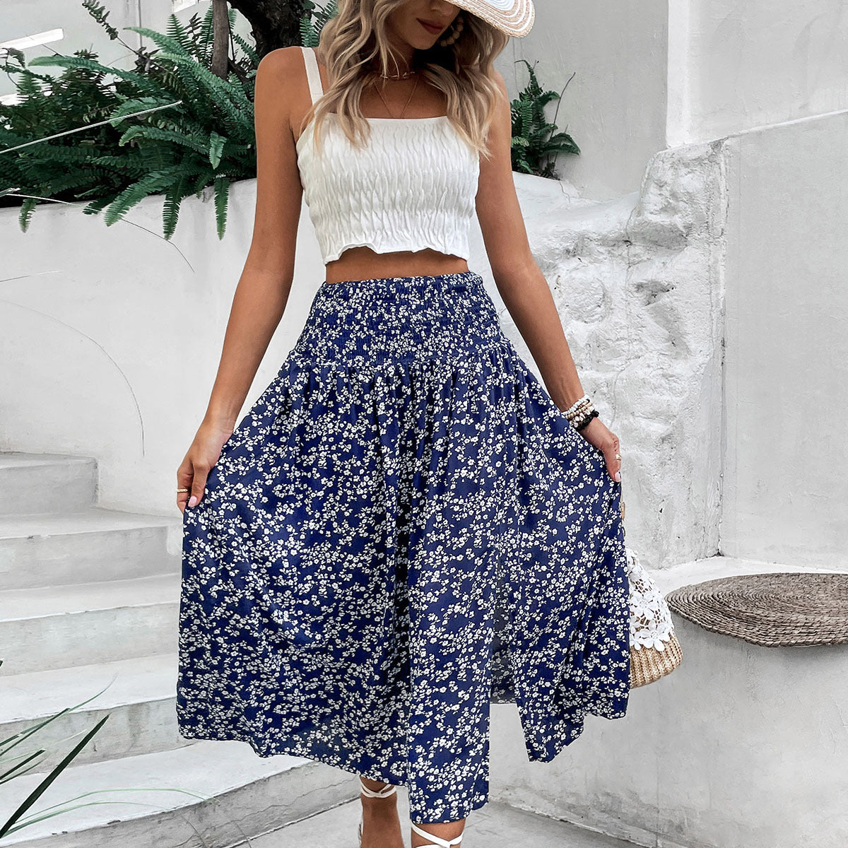 Long Skirts for Women Trendy Elastic Waist Flowy Summer Ankle Length Boho Flared A Line Tiered Maxi Skirt - Seldom Seen Styles