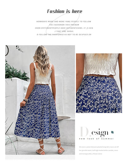 Long Skirts for Women Trendy Elastic Waist Flowy Summer Ankle Length Boho Flared A Line Tiered Maxi Skirt - Seldom Seen Styles