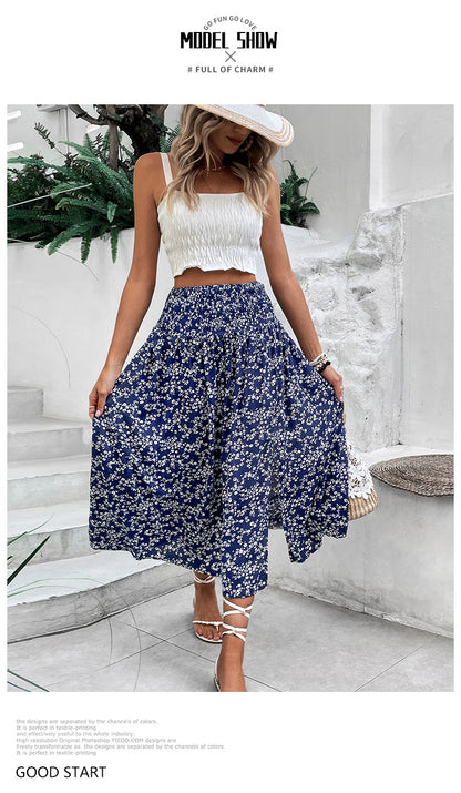 Long Skirts for Women Trendy Elastic Waist Flowy Summer Ankle Length Boho Flared A Line Tiered Maxi Skirt - Seldom Seen Styles