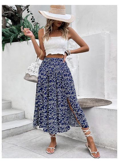 Long Skirts for Women Trendy Elastic Waist Flowy Summer Ankle Length Boho Flared A Line Tiered Maxi Skirt - Seldom Seen Styles