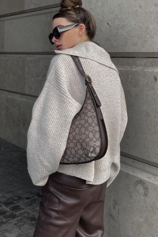 Loose Fit V-Neck  Women's Pure Color Long Sleeve Half Zipper Pullover Sweaters Casual Slouchy Ribbed Knitted Jumper Tops - Seldom Seen Styles