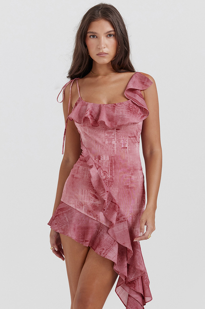Lyrah Pink Printed Ruffle Mini Dress - Seldom Seen Styles