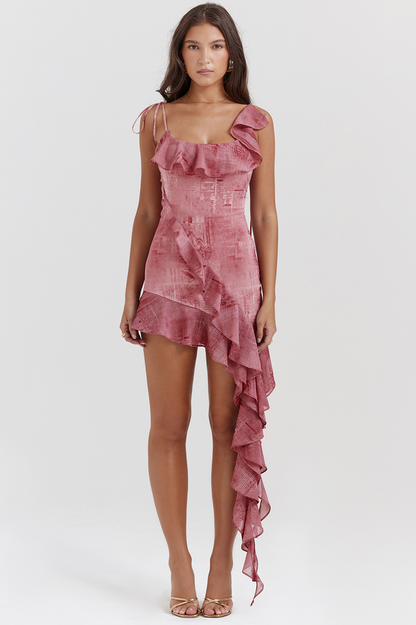 Lyrah Pink Printed Ruffle Mini Dress - Seldom Seen Styles