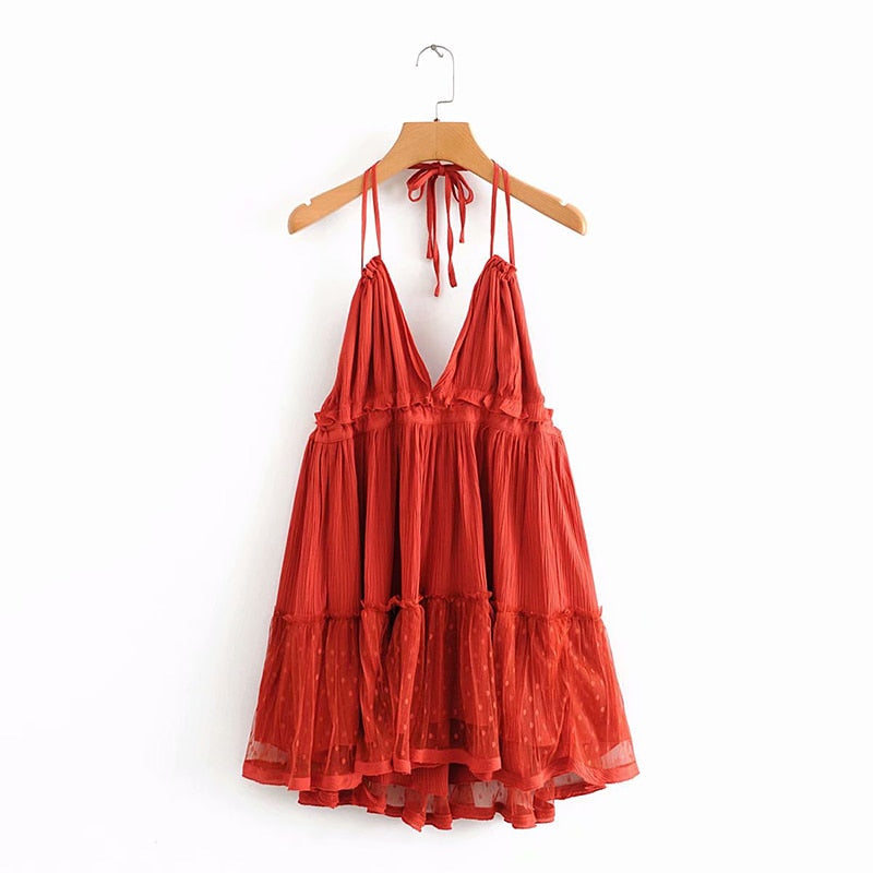 MARIA MINI DRESS Loose Fitting Summer  Halter-Neck V Neck Dresses - Seldom Seen Styles