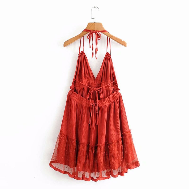 MARIA MINI DRESS Loose Fitting Summer  Halter-Neck V Neck Dresses - Seldom Seen Styles