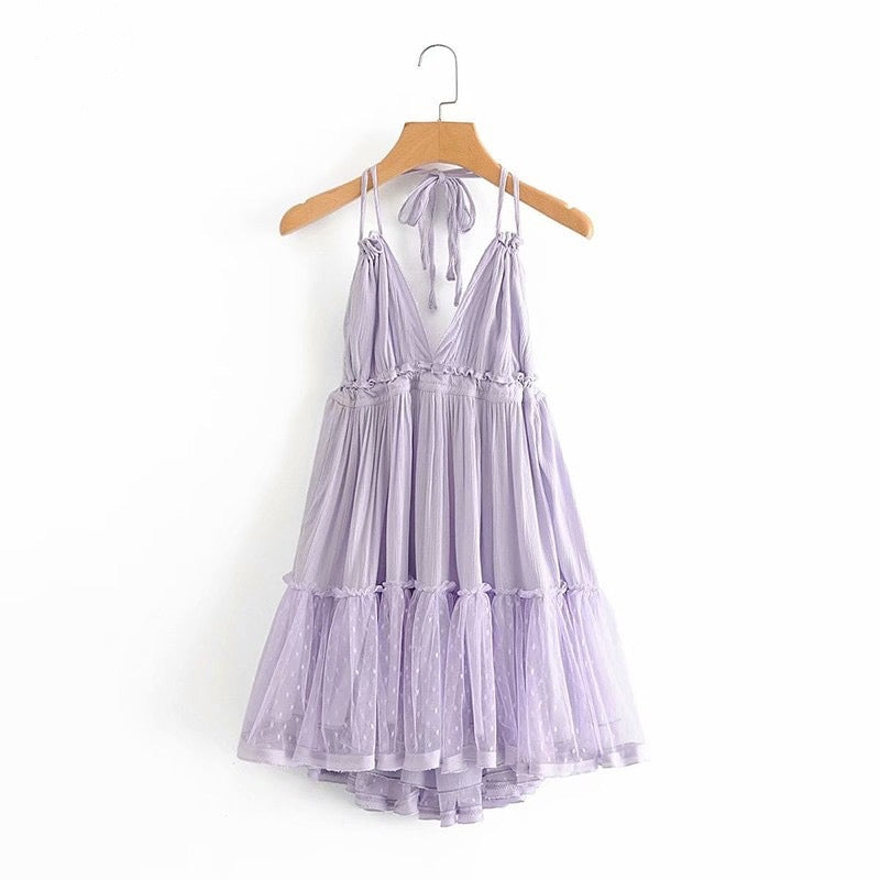 MARIA MINI DRESS Loose Fitting Summer  Halter-Neck V Neck Dresses - Seldom Seen Styles