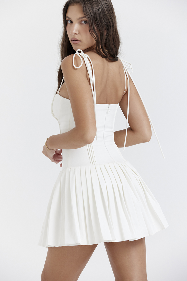 Marcy White Pleated Mini Dress - Seldom Seen Styles