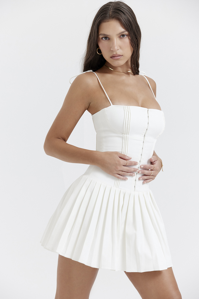 Marcy White Pleated Mini Dress - Seldom Seen Styles