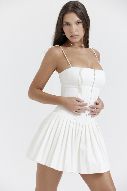 Marcy White Pleated Mini Dress - Seldom Seen Styles