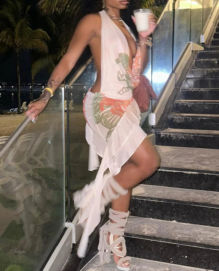 Mesh Print Ribbon Collar Gothic Mini Dress - Seldom Seen Styles