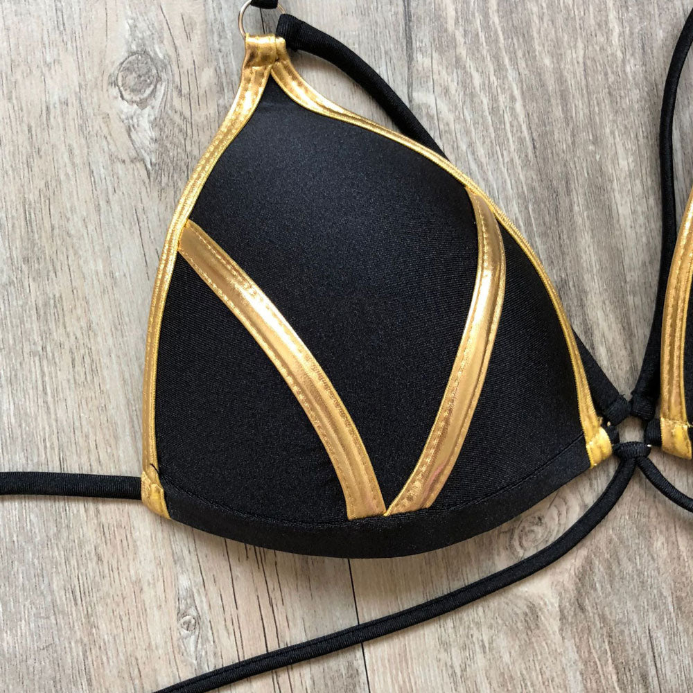 Metallic Strappy Triangle Thong Brazilian Two Piece Bikini Swimsuit - Seldom Seen Styles