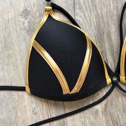 Metallic Strappy Triangle Thong Brazilian Two Piece Bikini Swimsuit - Seldom Seen Styles