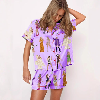 Moon Princess Sailor Guardians Wand Satin Pajama Set For Women Print Comfy Satin Sleepwear & Loungewear Pjs Printing Silky Top & Bottoms - SHESHOW - Seldom Seen Styles