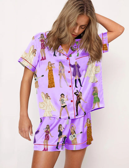 Moon Princess Sailor Guardians Wand Satin Pajama Set For Women Print Comfy Satin Sleepwear & Loungewear Pjs Printing Silky Top & Bottoms - SHESHOW - Seldom Seen Styles