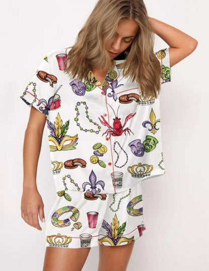 Moon Princess Sailor Guardians Wand Satin Pajama Set For Women Print Comfy Satin Sleepwear & Loungewear Pjs Printing Silky Top & Bottoms - SHESHOW - Seldom Seen Styles