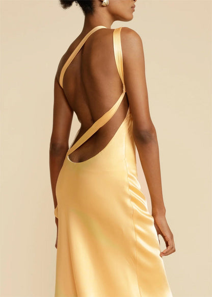 Moonlit Soiree Satin Asymmetrical One Shouder Backless Strap Maxi Dress - Seldom Seen Styles