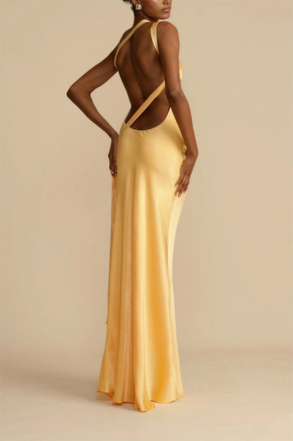 Moonlit Soiree Satin Asymmetrical One Shouder Backless Strap Maxi Dress - Seldom Seen Styles