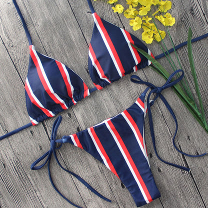 Nautical Striped Slide Triangle String Brazilian Two Piece Bikini Swimsuit - Seldom Seen Styles