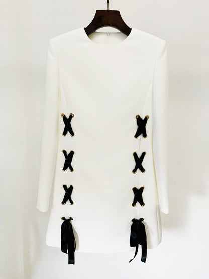 Neela Bowknot Mini Dress  Tie Casual Round Neck Long Sleeve Dress - Seldom Seen Styles