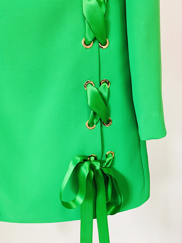 Neela Bowknot Mini Dress  Tie Casual Round Neck Long Sleeve Dress - Seldom Seen Styles