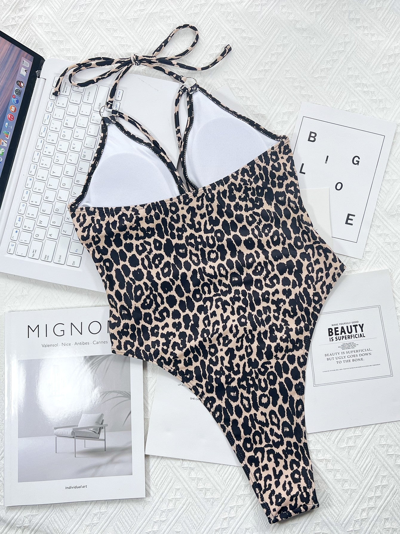 New One-Piece Bikini bikini Leopard Print Hollow Out Tie One-Piece Swimsuit - Seldom Seen Styles