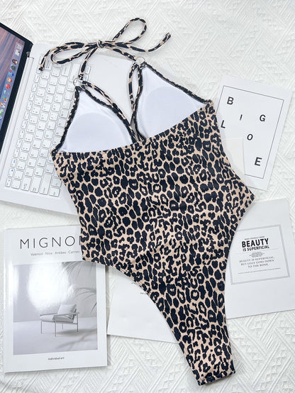 New One-Piece Bikini bikini Leopard Print Hollow Out Tie One-Piece Swimsuit - Seldom Seen Styles