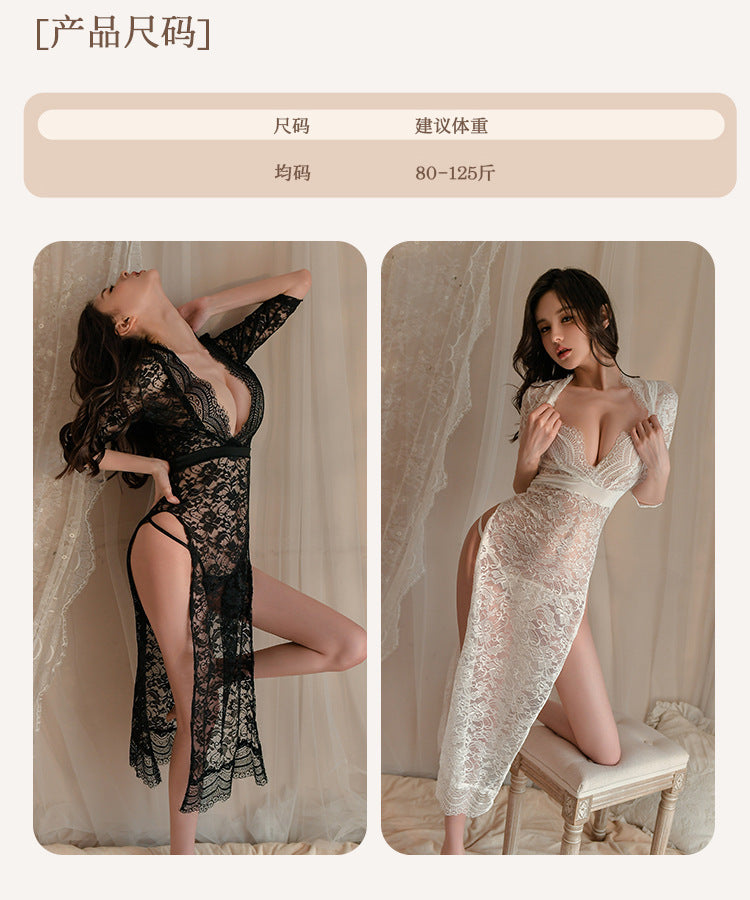 New Sexy Lingerie Lace Temptation Long Dress Hot Side Slit Slim Fit Uniform Pajamas for Women - Seldom Seen Styles