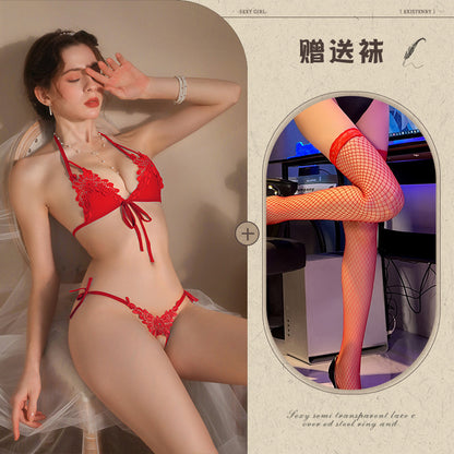 New Sexy Three-Piece Lingerie Set, No Need to Remove Bikini, Open Crotch, Tempting Plus Size Women's Set - Seldom Seen Styles