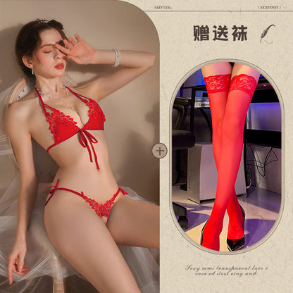 New Sexy Three-Piece Lingerie Set, No Need to Remove Bikini, Open Crotch, Tempting Plus Size Women's Set - Seldom Seen Styles