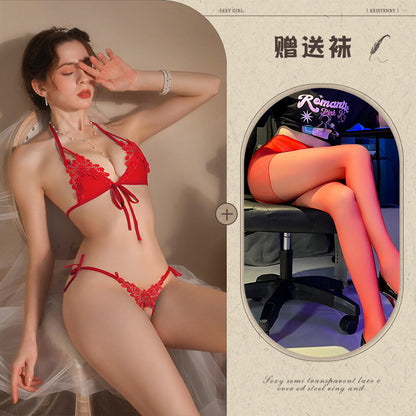 New Sexy Three-Piece Lingerie Set, No Need to Remove Bikini, Open Crotch, Tempting Plus Size Women's Set - Seldom Seen Styles