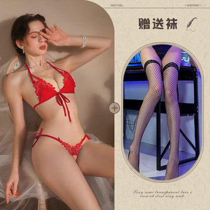 New Sexy Three-Piece Lingerie Set, No Need to Remove Bikini, Open Crotch, Tempting Plus Size Women's Set - Seldom Seen Styles