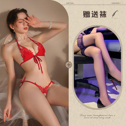 New Sexy Three-Piece Lingerie Set, No Need to Remove Bikini, Open Crotch, Tempting Plus Size Women's Set - Seldom Seen Styles