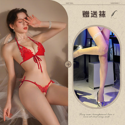 New Sexy Three-Piece Lingerie Set, No Need to Remove Bikini, Open Crotch, Tempting Plus Size Women's Set - Seldom Seen Styles