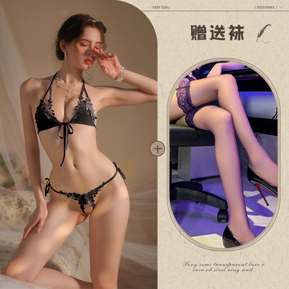 New Sexy Three-Piece Lingerie Set, No Need to Remove Bikini, Open Crotch, Tempting Plus Size Women's Set - Seldom Seen Styles