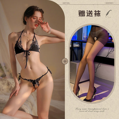 New Sexy Three-Piece Lingerie Set, No Need to Remove Bikini, Open Crotch, Tempting Plus Size Women's Set - Seldom Seen Styles