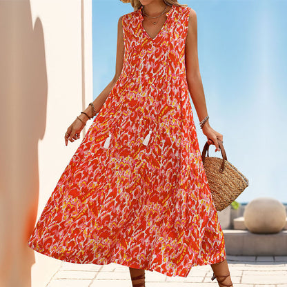 New Style Summer  Vacation Sleeveless v Abstract Print Dress with Tassel Detail - Seldom Seen Styles