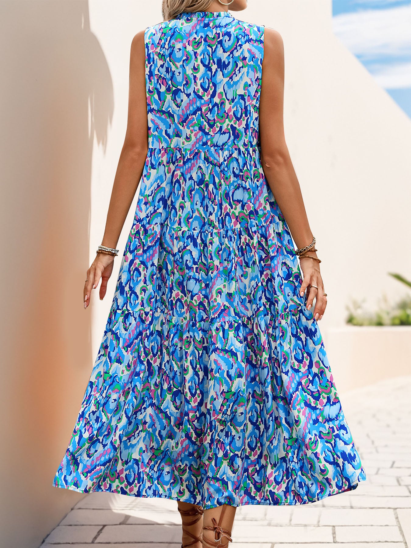 New Style Summer  Vacation Sleeveless v Abstract Print Dress with Tassel Detail - Seldom Seen Styles