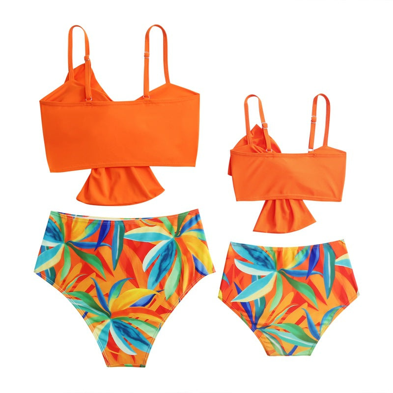 New Style Swimsuit Solid Color Big Bow Bikini Printed Swim Shorts Parent-Child Two-Piece Swimwear - Seldom Seen Styles