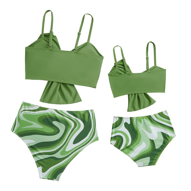 New Style Swimsuit Solid Color Big Bow Bikini Printed Swim Shorts Parent-Child Two-Piece Swimwear - Seldom Seen Styles