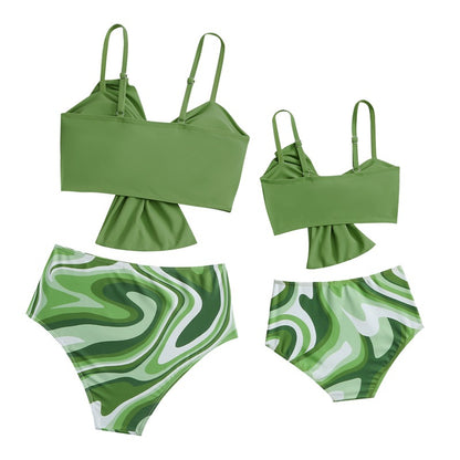 New Style Swimsuit Solid Color Big Bow Bikini Printed Swim Shorts Parent-Child Two-Piece Swimwear - Seldom Seen Styles