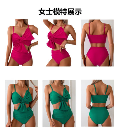 New Style Swimsuit Solid Color Big Bow Bikini Printed Swim Shorts Parent-Child Two-Piece Swimwear - Seldom Seen Styles