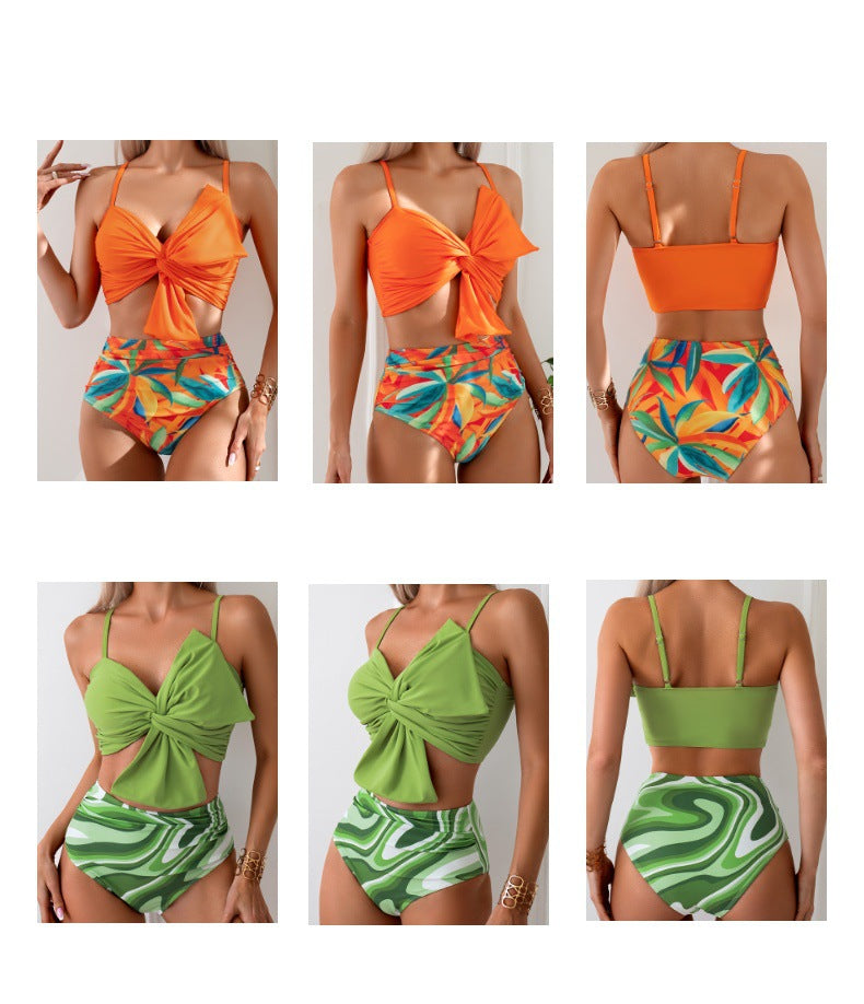 New Style Swimsuit Solid Color Big Bow Bikini Printed Swim Shorts Parent-Child Two-Piece Swimwear - Seldom Seen Styles