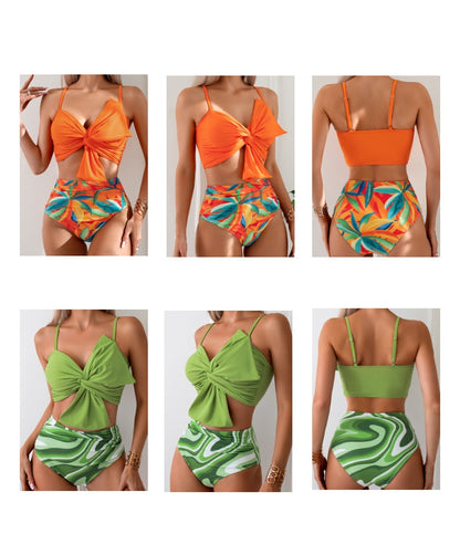 New Style Swimsuit Solid Color Big Bow Bikini Printed Swim Shorts Parent-Child Two-Piece Swimwear - Seldom Seen Styles