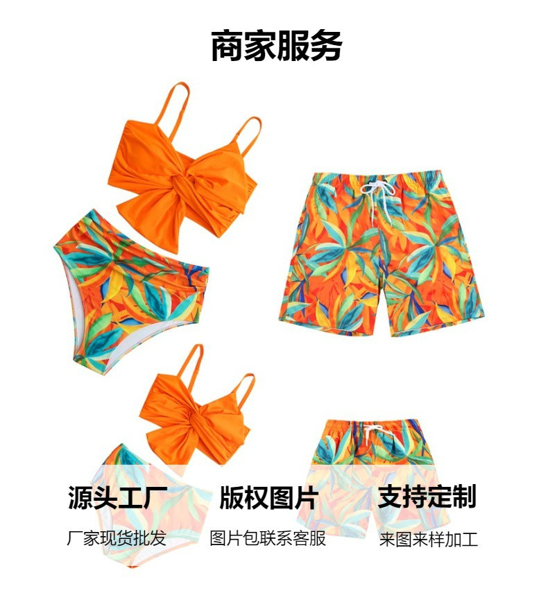 New Style Swimsuit Solid Color Big Bow Bikini Printed Swim Shorts Parent-Child Two-Piece Swimwear - Seldom Seen Styles