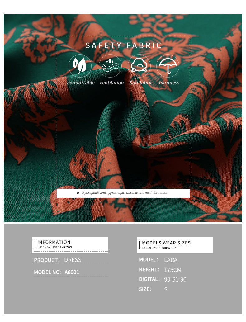 New V-Neck Long Sleeve Fashion One-Piece A- line Skirt Printed Dress - Seldom Seen Styles